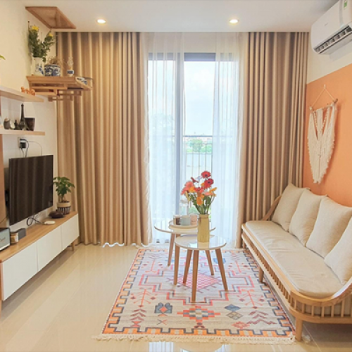 Rèm vải 2 lớp màu vàng