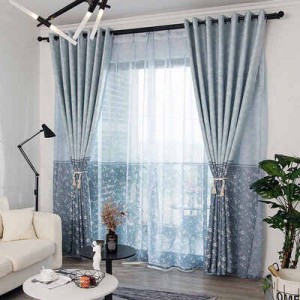 Rèm vải 2 lớp xám hoa văn trắng